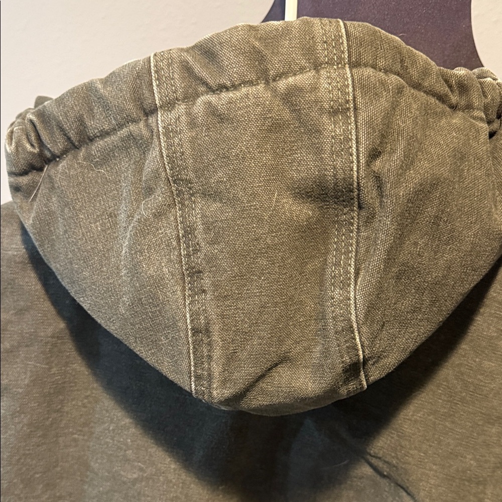 Vintage Youth 14/16 Carhartt Sandstone Quilt Lined Olive Green Hooded Jacket - Picture 6 of 7